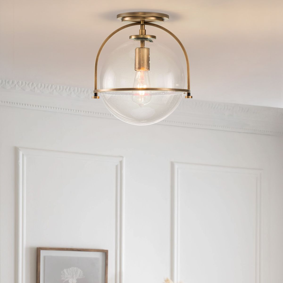 Somerset 1 Light Brass/Clear Flush Ceiling Light-OPEN-BOX-50-040626