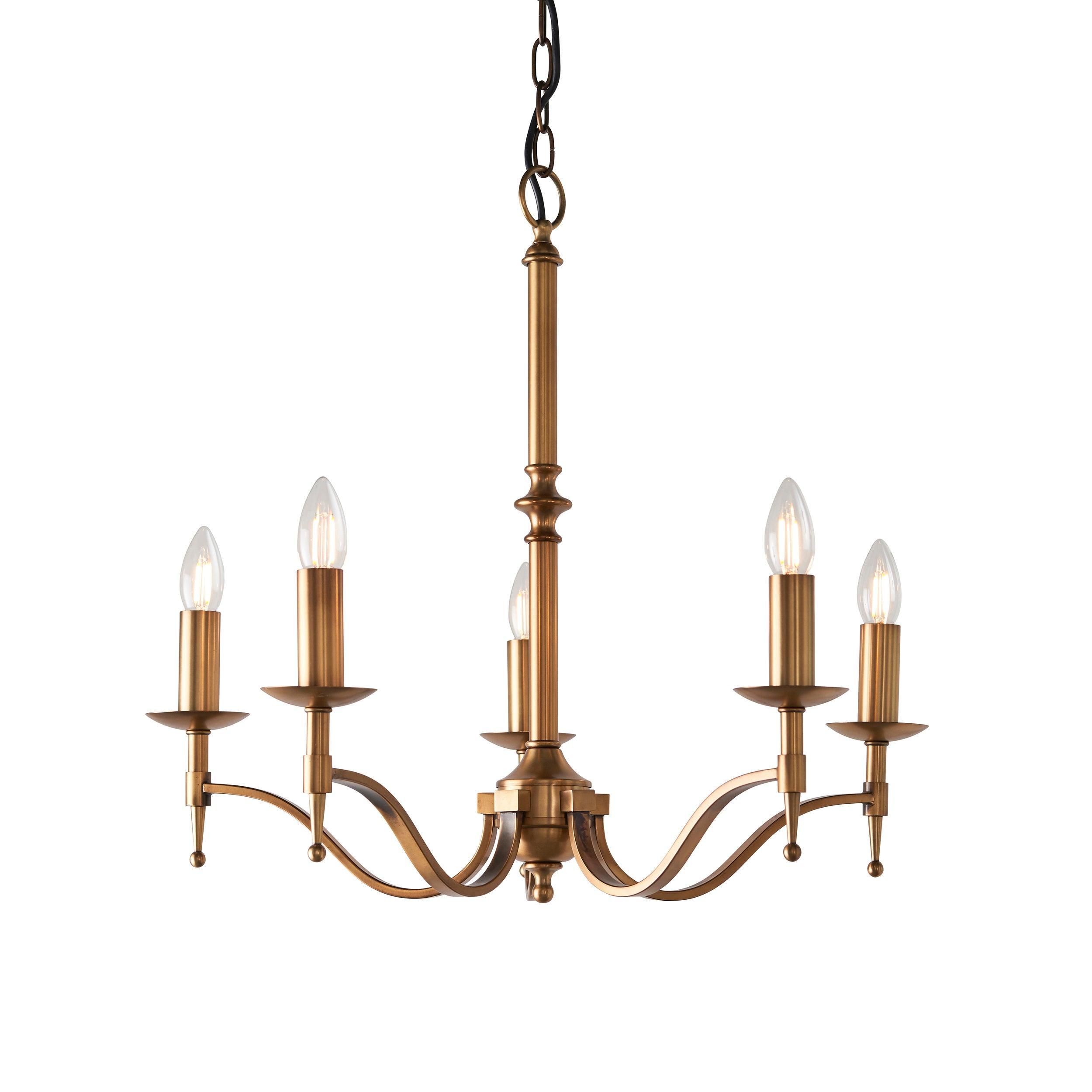Stanford 5 Light Antique Brass Finish Chandelier | Adjustable