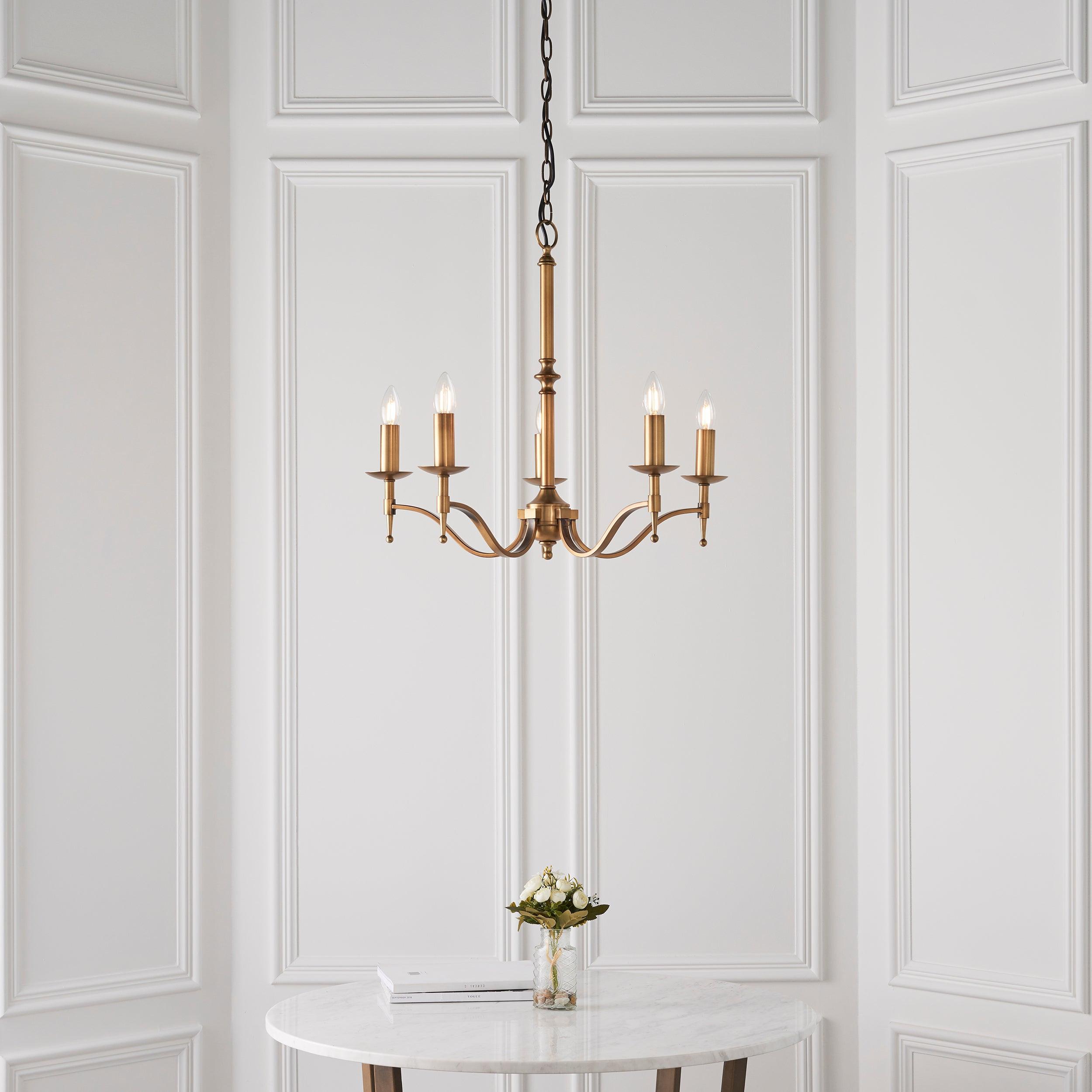 Stanford 5 Light Antique Brass Finish Chandelier | Adjustable