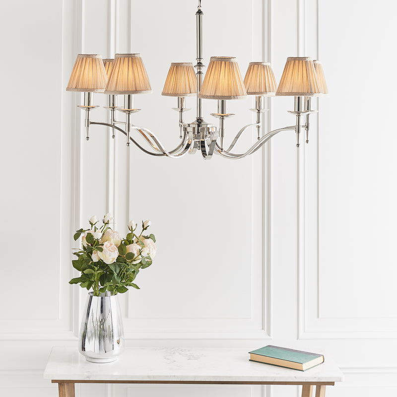 Stanford 8 Light Polished Nickel Chandelier with Beige Shades-Interiors 1900-7-Tiffany Lighting Direct