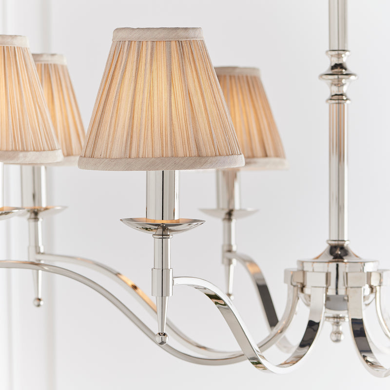 Stanford 8 Light Polished Nickel Chandelier with Beige Shades-Interiors 1900-2-Tiffany Lighting Direct