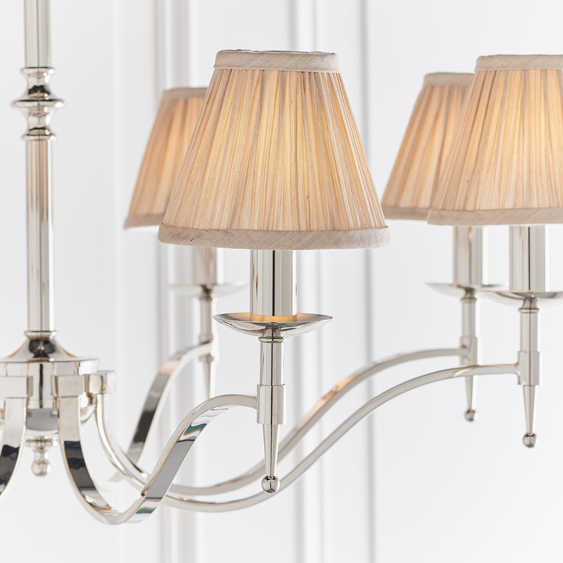 Stanford 8 Light Polished Nickel Chandelier with Beige Shades-Interiors 1900-9-Tiffany Lighting Direct