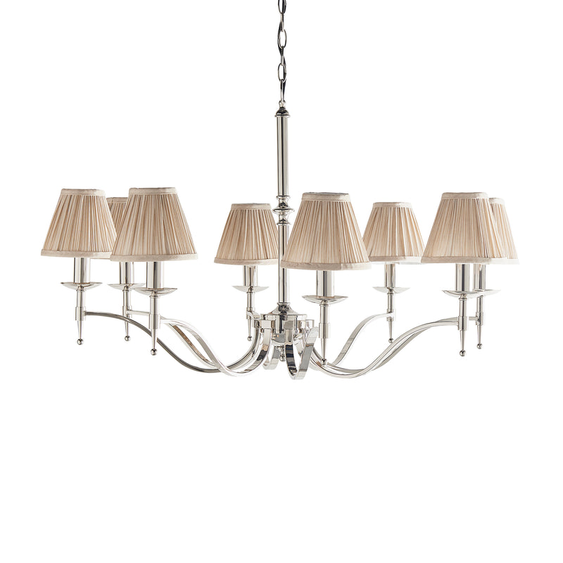 Stanford 8 Light Polished Nickel Chandelier with Beige Shades-Interiors 1900-11-Tiffany Lighting Direct