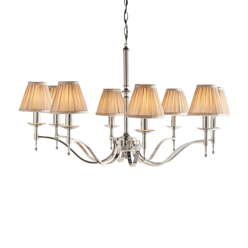 Stanford 8 Light Polished Nickel Chandelier with Beige Shades-Interiors 1900-12-Tiffany Lighting Direct