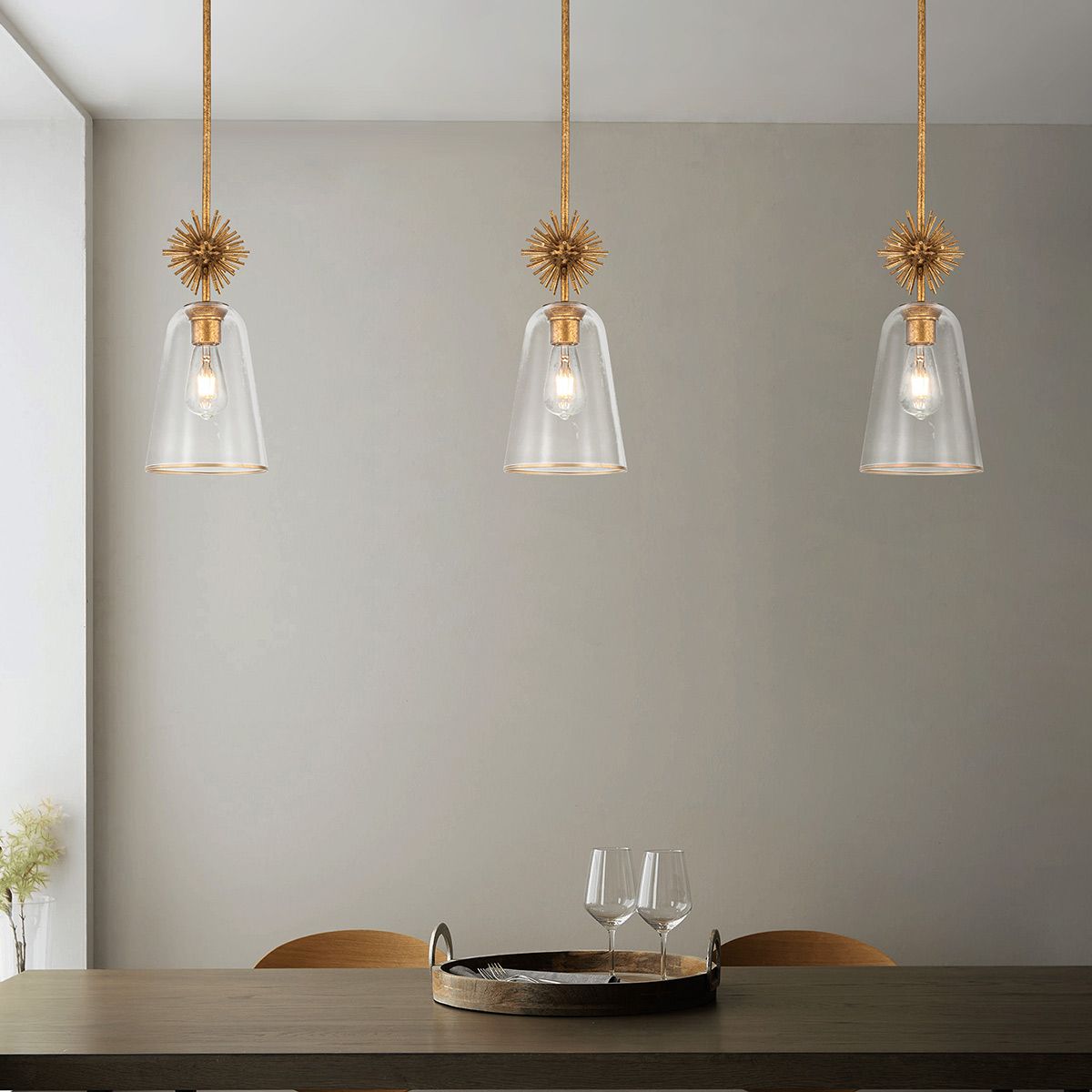 Elstead Staring Gold Pendant with Clear Glass