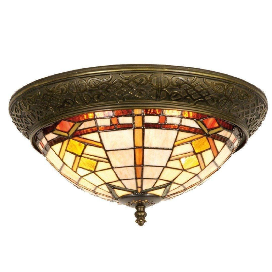 Prairie Flush Tiffany Brown & Beige Ceiling Light-clearance