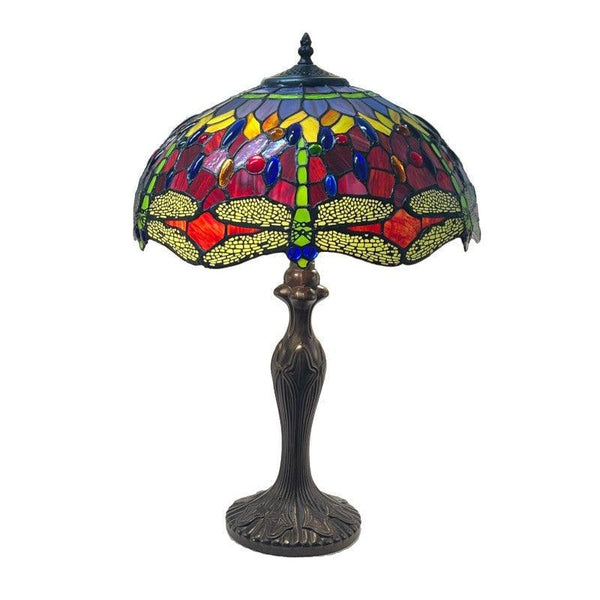 Minster Red & Blue 16" Dragonfly Tiffany Table Lamp