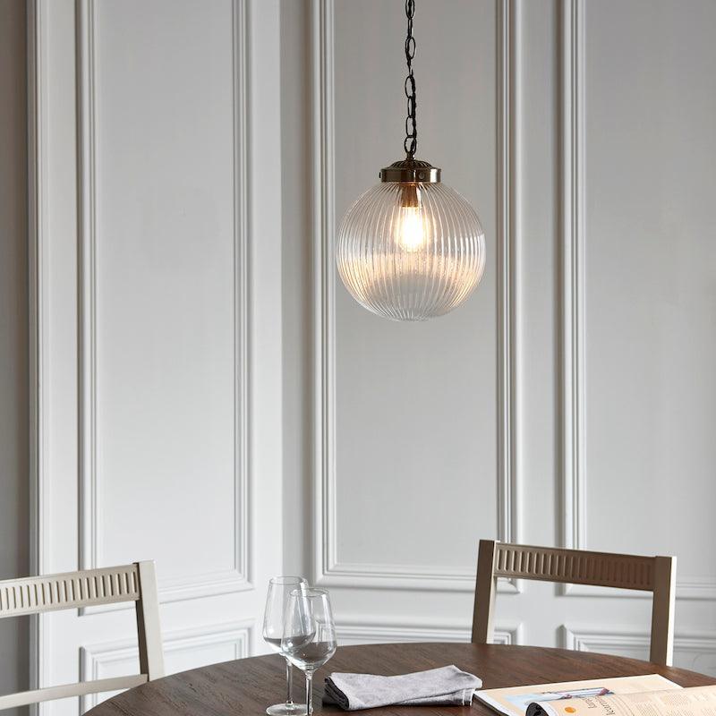 Brydon 1 Light Pendant Ribbed Glass & Antique Brass - 25cm-OPEN-BOX-50-270826
