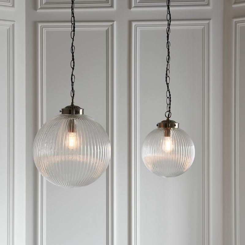 Brydon 1 Light Pendant Ribbed Glass & Antique Brass - 25cm-OPEN-BOX-50-270826