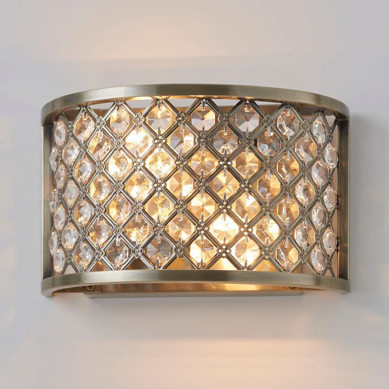 Endon Hudson Antique Brass & Crystal 2 Light Wall Light-OPEN-BOX-50-290626