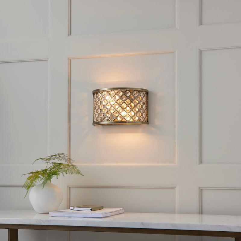 Endon Hudson Antique Brass & Crystal 2 Light Wall Light-OPEN-BOX-50-040626