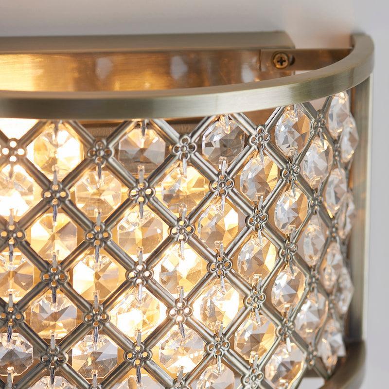 Endon Hudson Antique Brass & Crystal 2 Light Wall Light-OPEN-BOX-50-040626