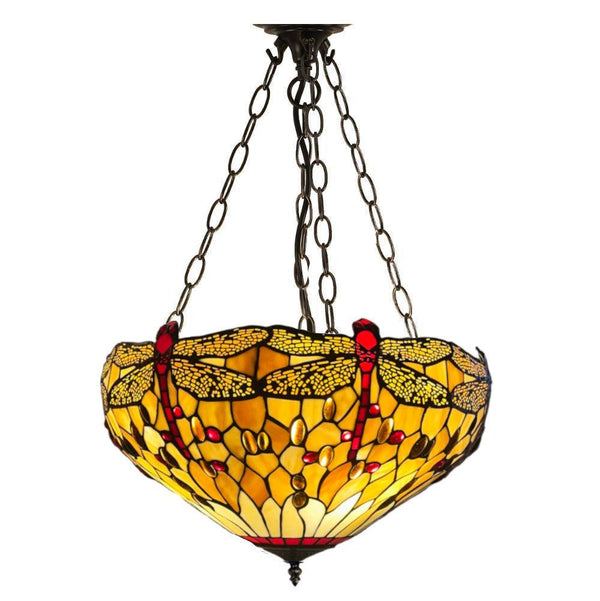 Golden Dragonfly 50cm Inverted Tiffany Ceiling Light - Adj Chain