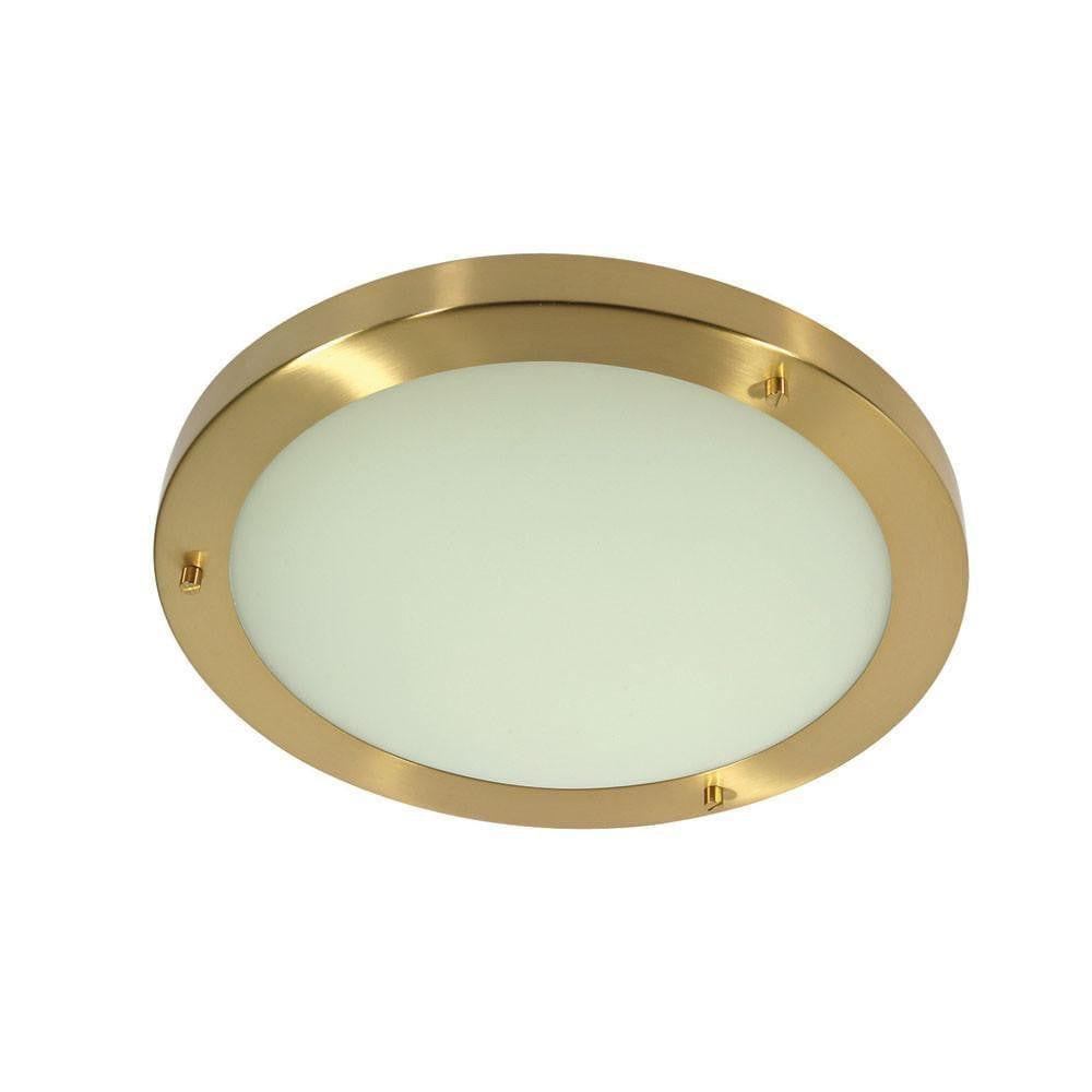 Rondo Satin Brass Finish Large Flush Bathroom Ceiling Light-warehouse-091026