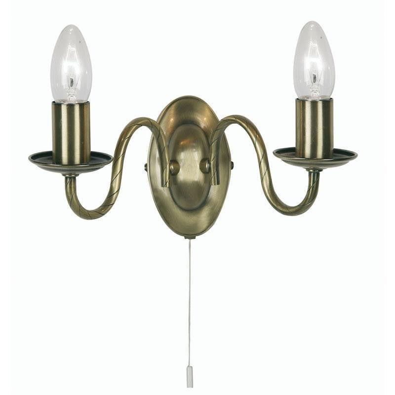 Oaks Nadoor 2 Light Antique Brass Wall Light-clearance