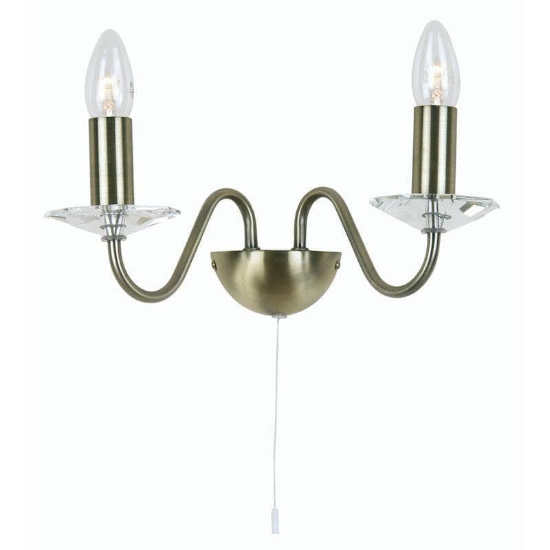 Oaks Vesta 2 Light Antique Brass Wall Light-clearance