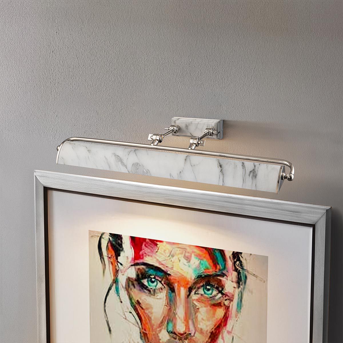 Winchfield Polished Nickel & White Marble Effect Large Picture Light