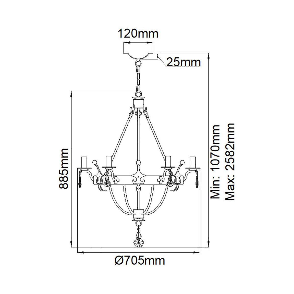 Windsor 6 Light Gold Patina Chandelier Elstead Lighting