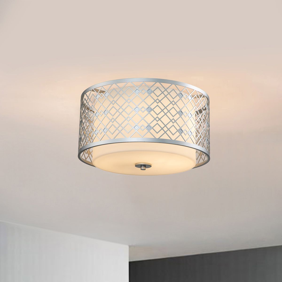 Ziggy Lacquered Silver Flush Ceiling Light
