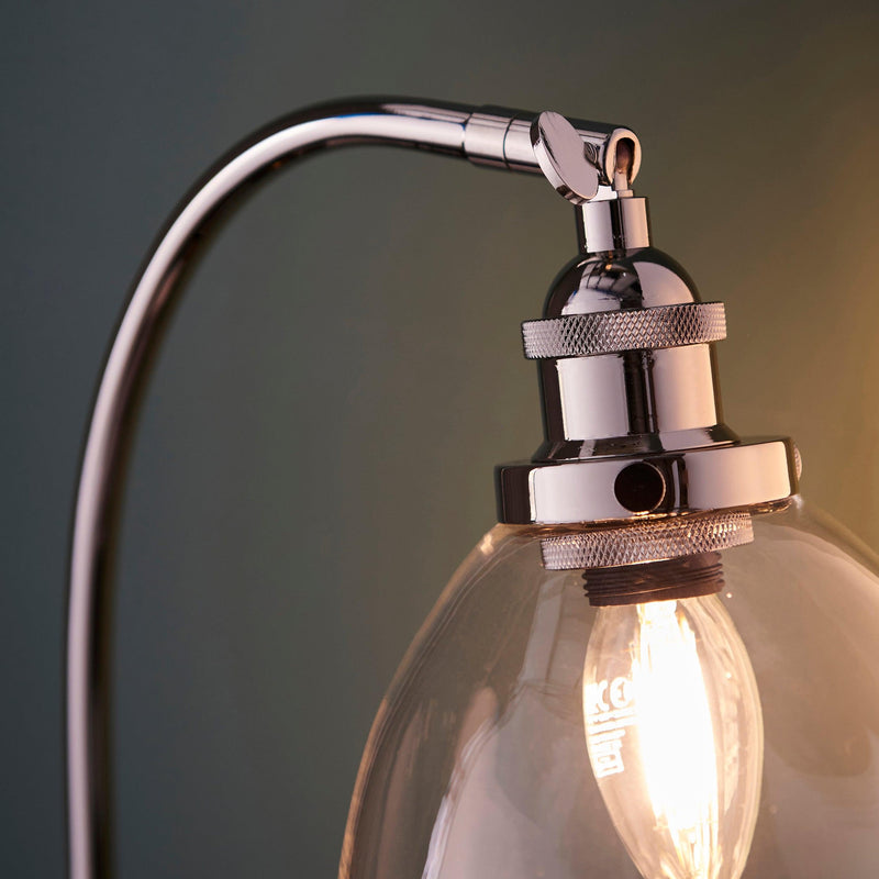 Greenford Nickel Industrial Table Lamp - Clear Glass Shade