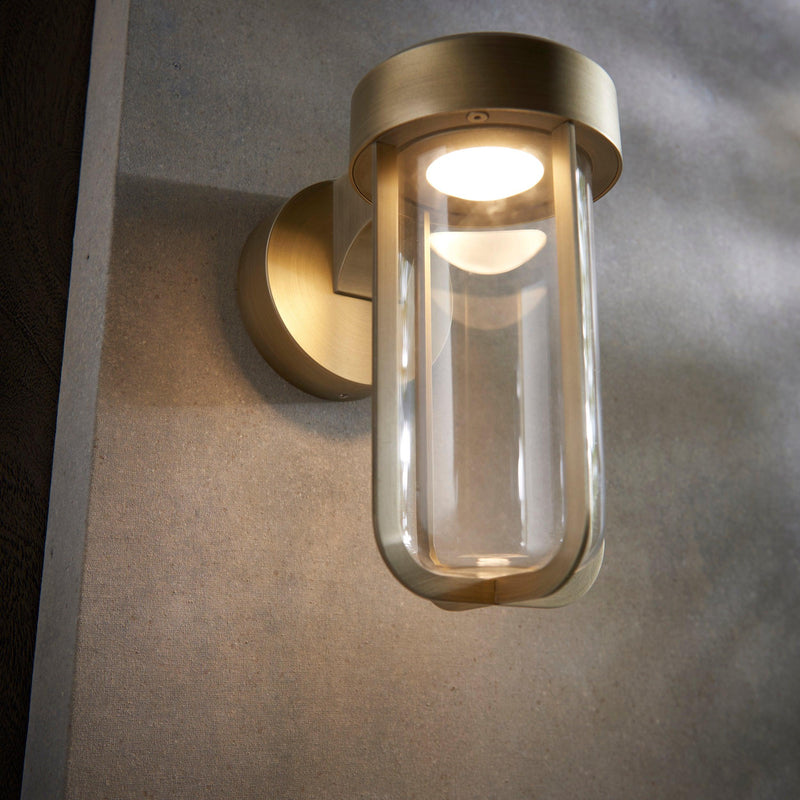 Newquay Gold LED Outdoor Wall Light - Glass Shade  Living Room Close Up