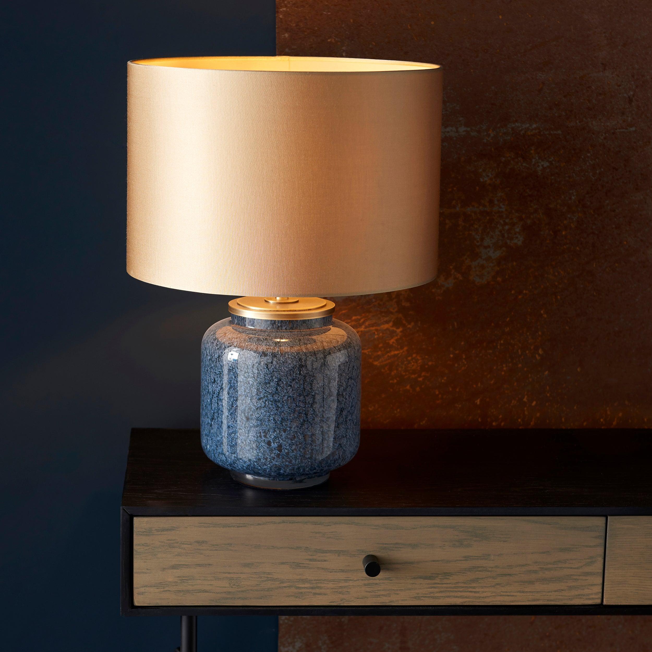Brondo Cobalt Mottled Glass Table Lamp - Gold Shade-Living Lights-Living-Room-Tiffany Lighting Direct-[image-position]