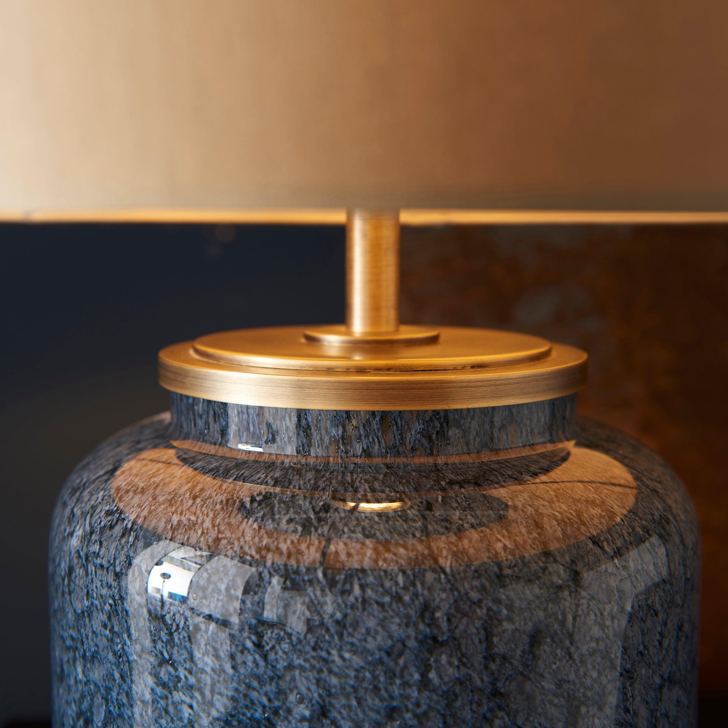 Brondo Cobalt Mottled Glass Table Lamp - Gold Shade-Living Lights-Living-Room-Tiffany Lighting Direct-[image-position]