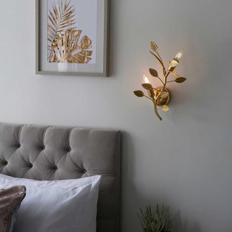 Westway Double Gold Leaf Wall Light  Living Room Close Up