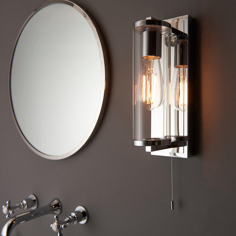 Islington Chrome Art Deco Bathroom Wall Light - Glass Shade