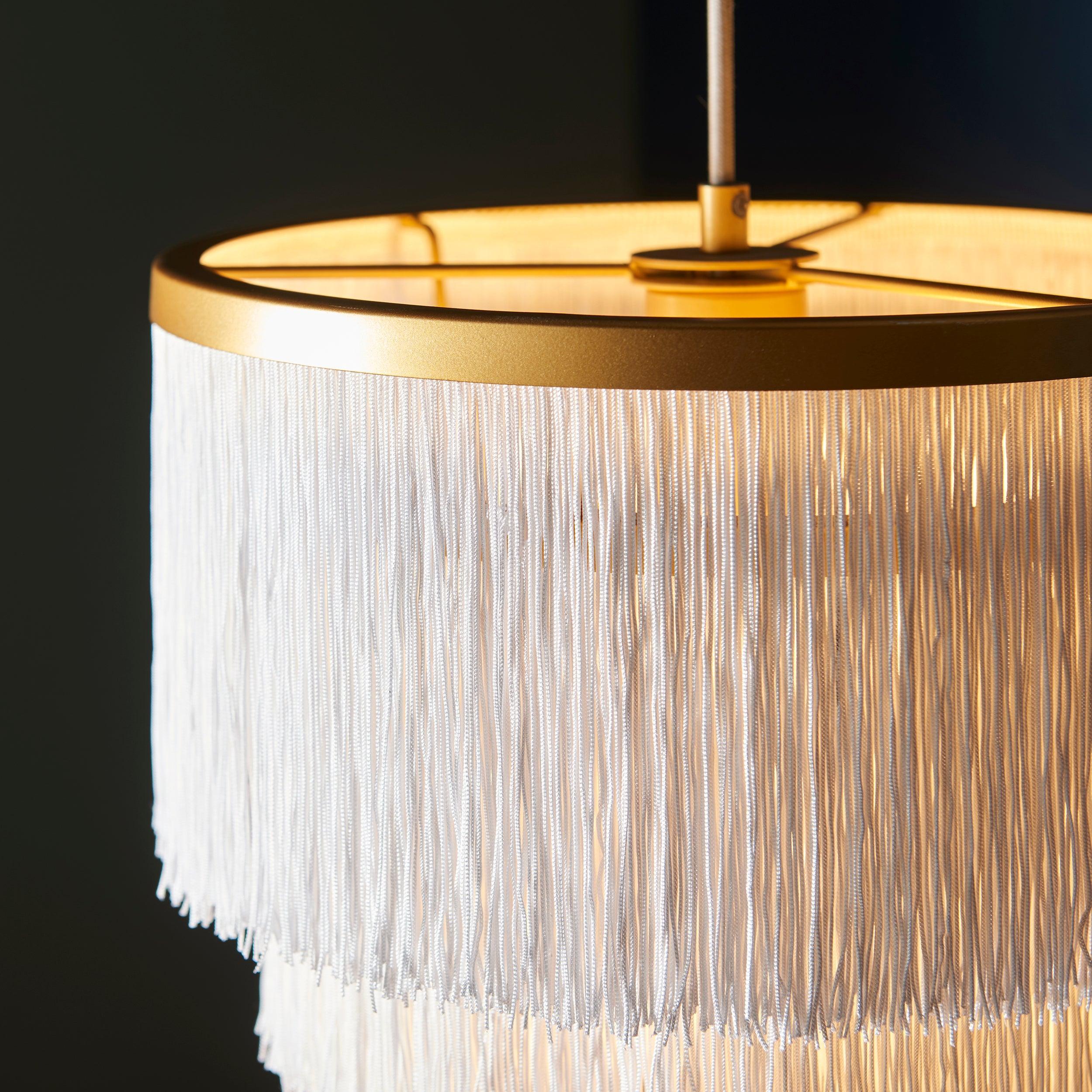 Illinois Large Gold Art Deco White Fringe Pendant-Ceiling Pendant Lights-Living Lights-5-Tiffany Lighting Direct