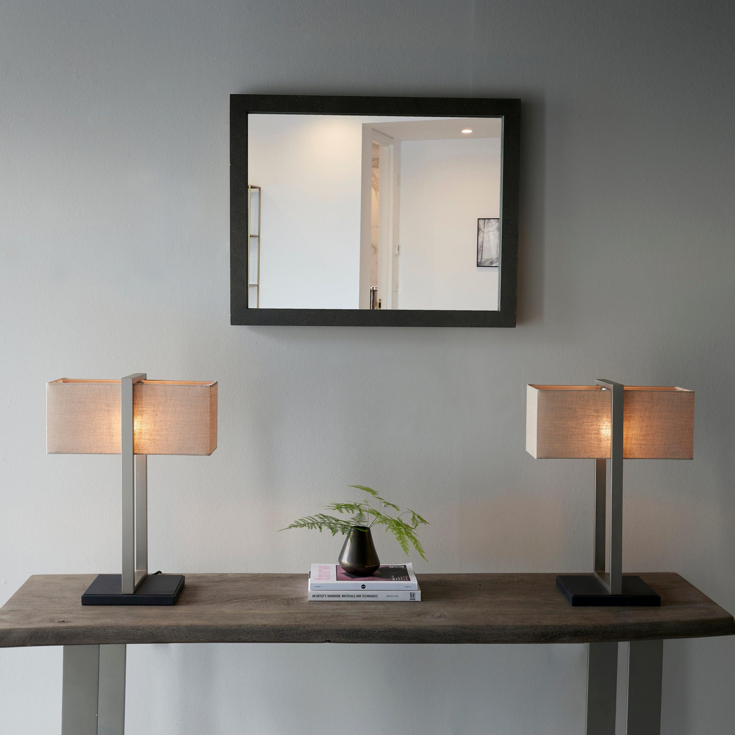 Produr Modern Nickel Table Lamp - Black Base & Linen Shade-Living Lights-Living-Room-Tiffany Lighting Direct-[image-position]