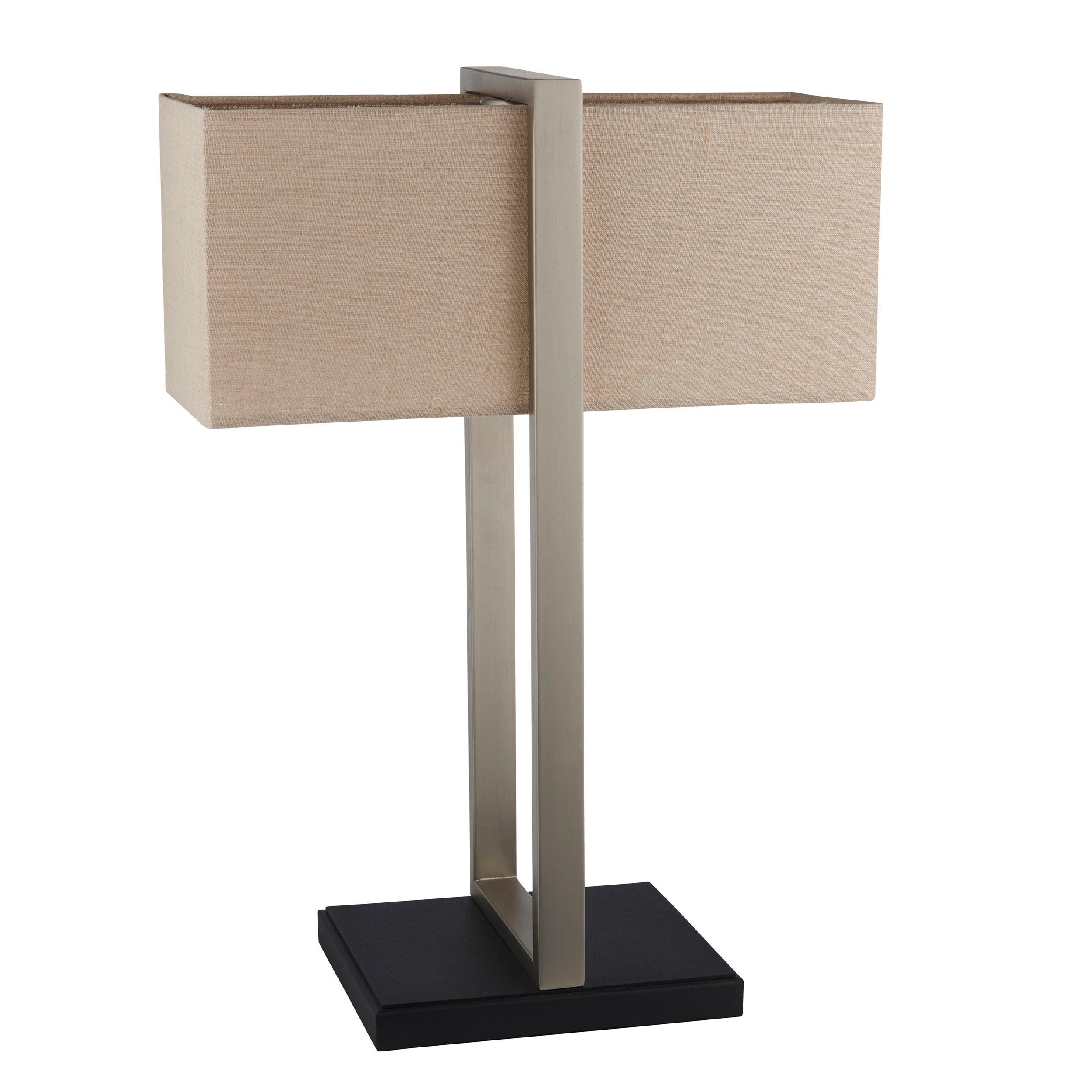 Produr Modern Nickel Table Lamp - Black Base & Linen Shade-Living Lights-Living-Room-Tiffany Lighting Direct-[image-position]