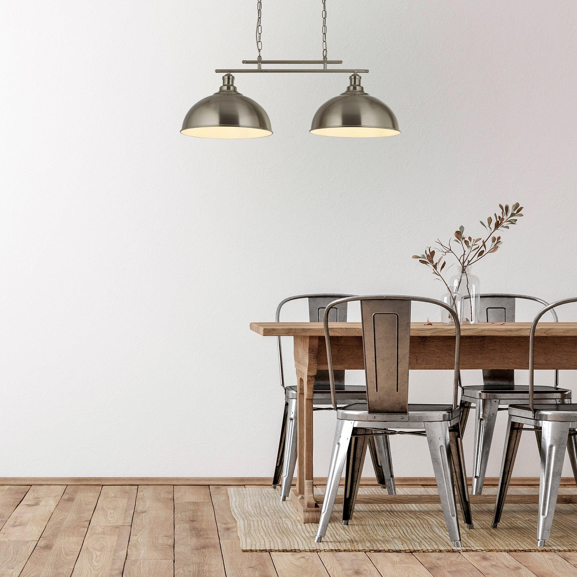 Fusion 2 Light Ceiling Bar Satin Silver & Silver Shades-Ceiling Pendant Lights-7-Tiffany Lighting Direct