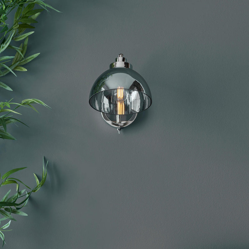 Caspa Nickel & Smoked Mirrored Glass Shade Wall Light wide shade shot