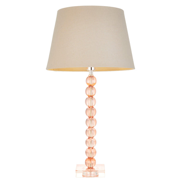 Adelie Blush Tinted Crystal Glass Table Lamp With Grey Shade 1