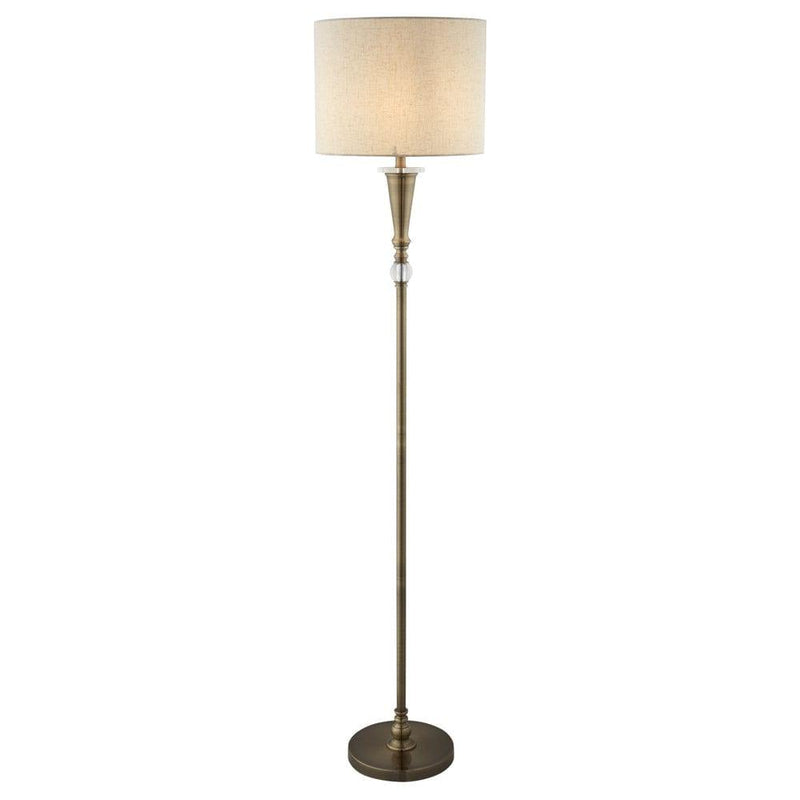 Oscar 1 Light Antique Brass Floor Lamp - Linen Shade by Searchlight Lighting 1