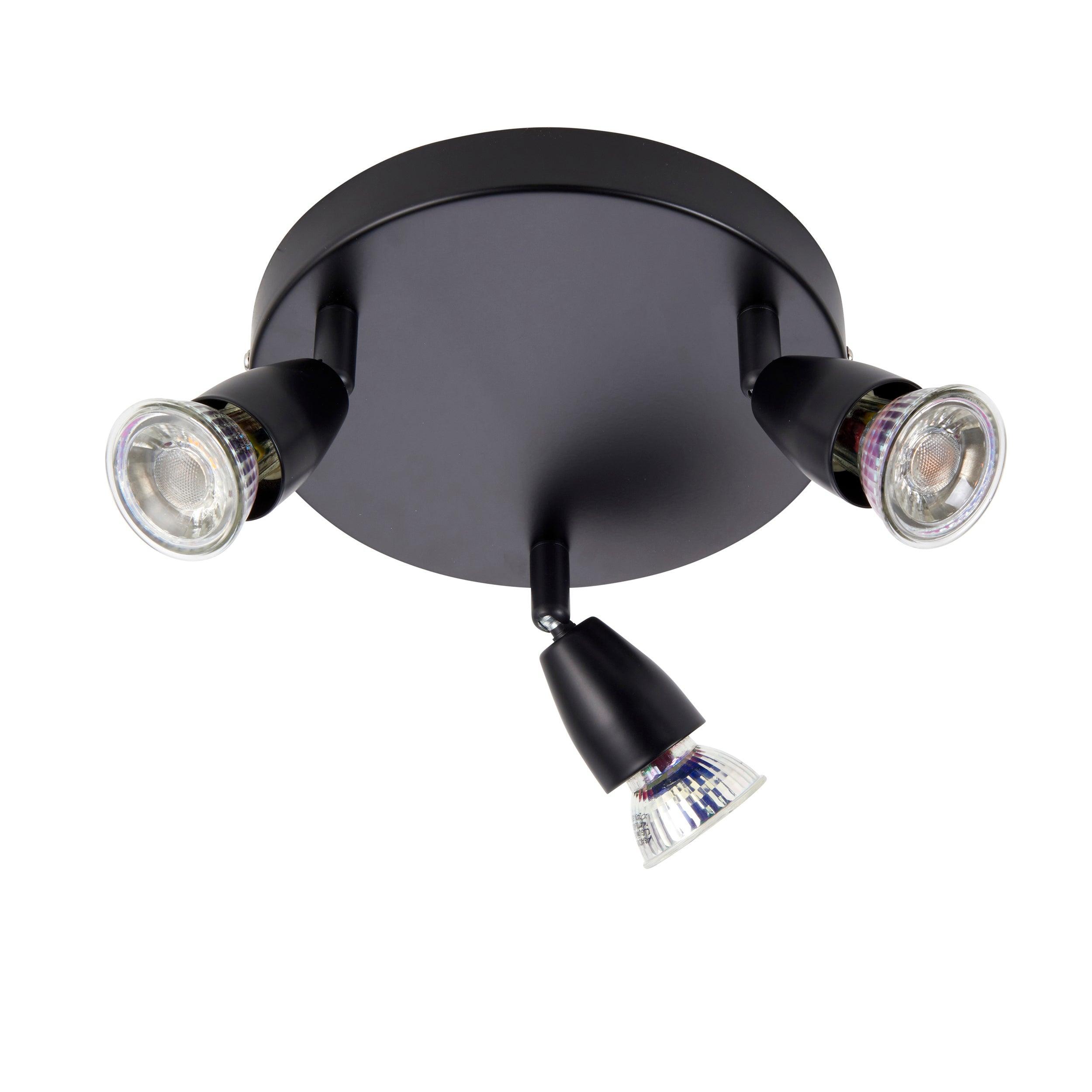 amalfi 3 light black round spotlightby Saxby Lighting, close up image
