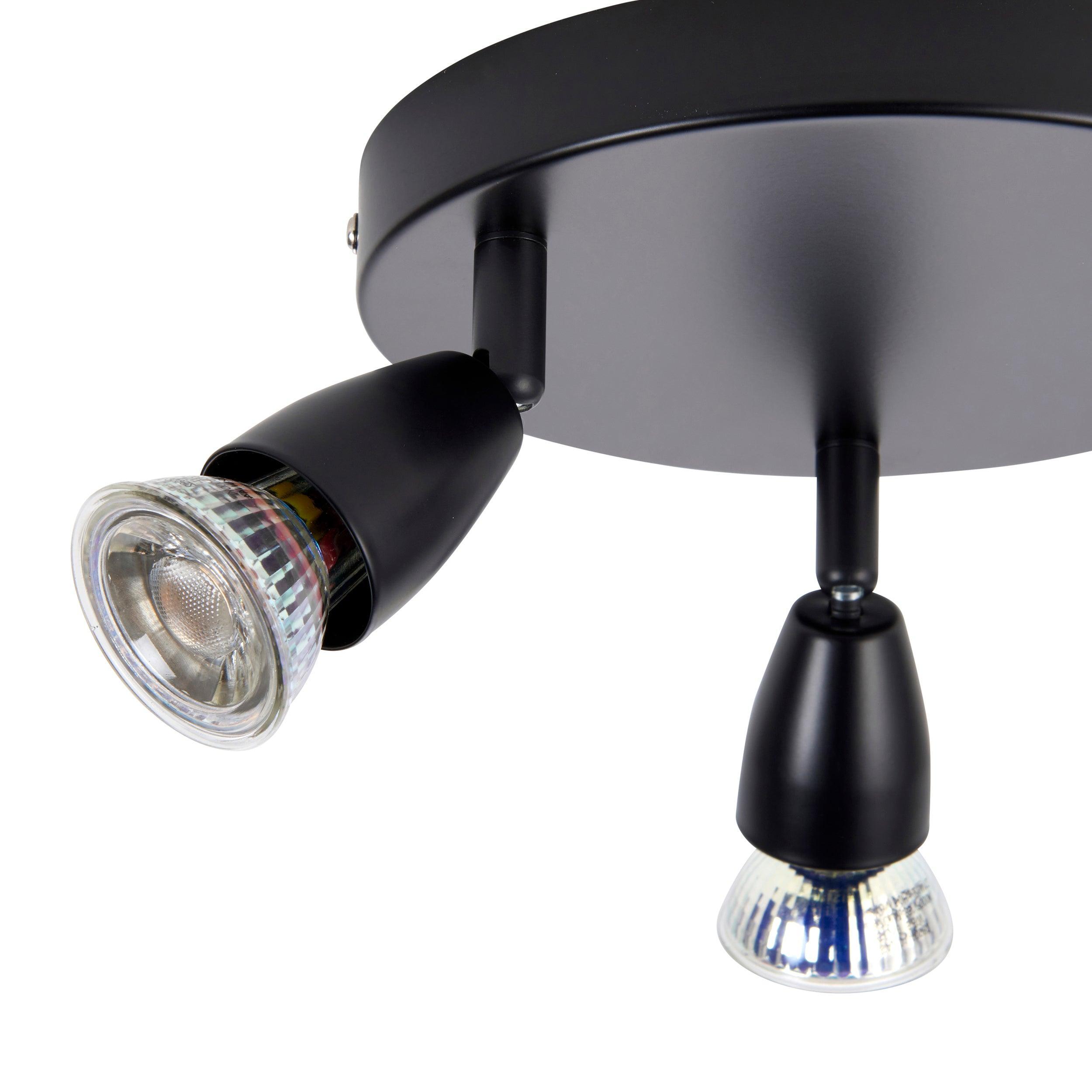 amalfi 3 light black round spotlight by saxby lighting, close up image 110