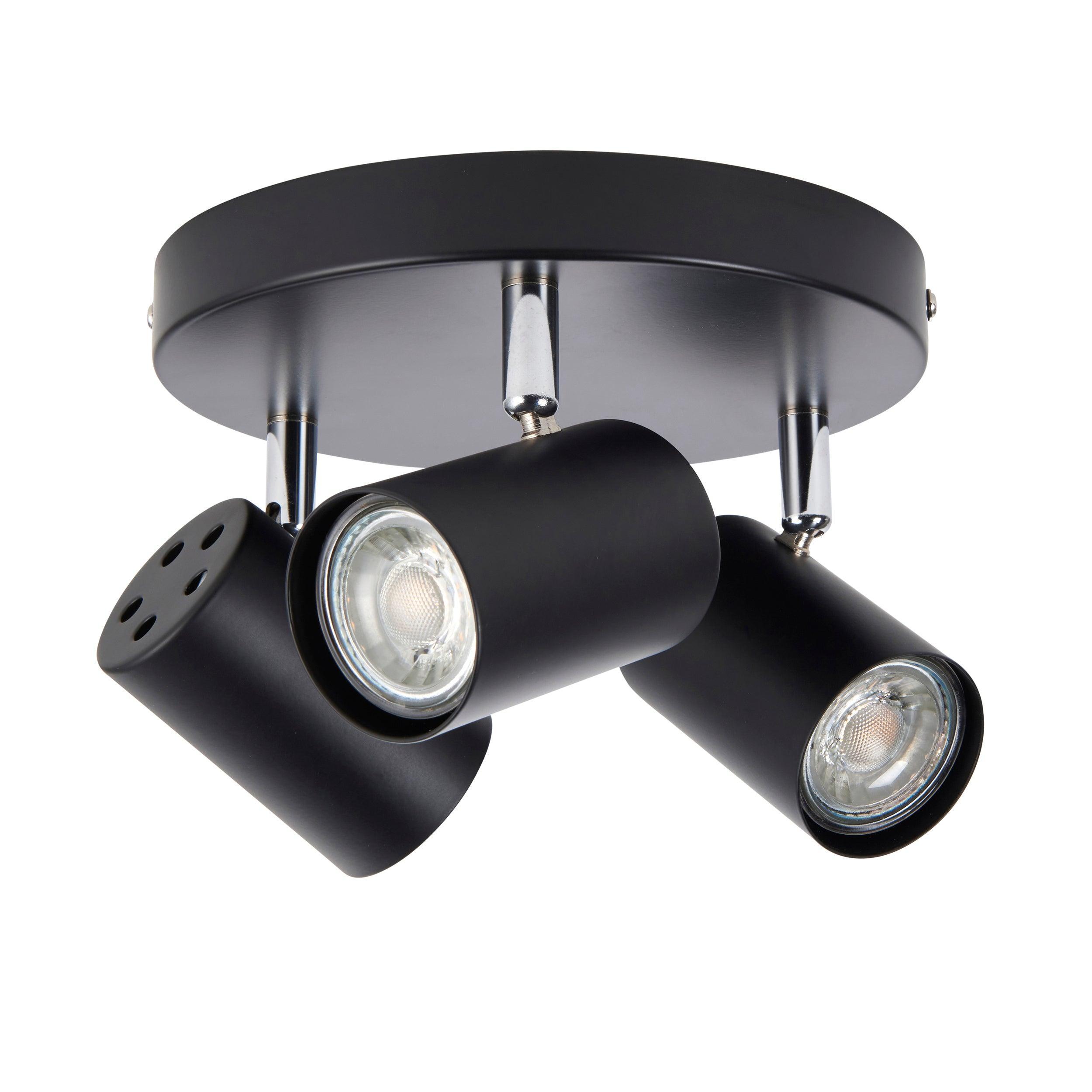 arezzo 3 light round black spotlightby Saxby Lighting, close up image