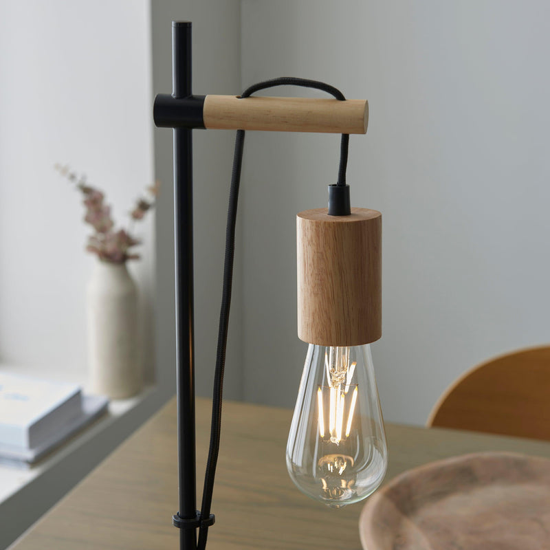 Sven Black Metal & Wood Table Lamp