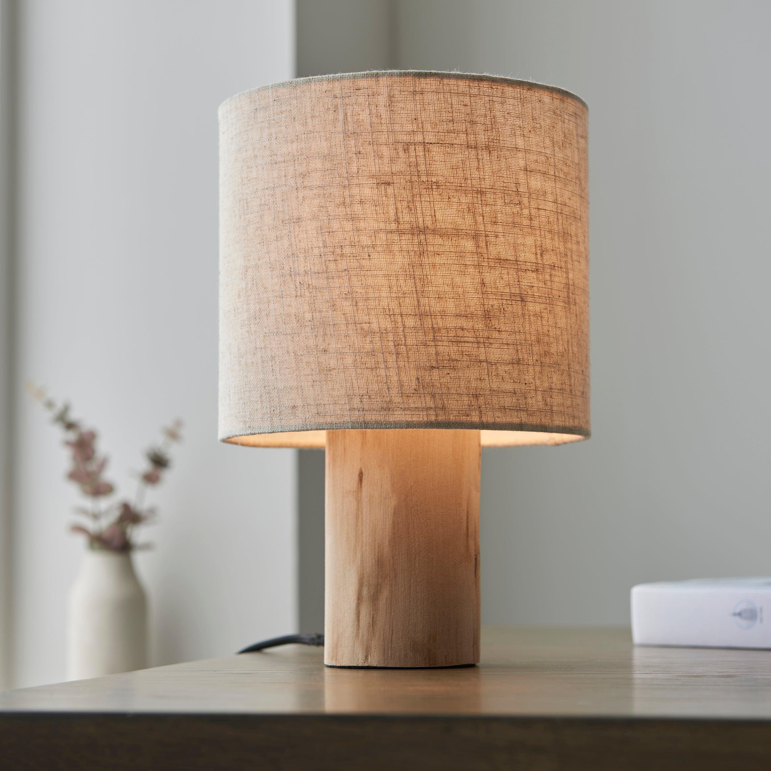 Durban 1 Light Wooden Base Table Lamp With Linen Shade-Endon Lighting-Living-Room-Tiffany Lighting Direct-[image-position]