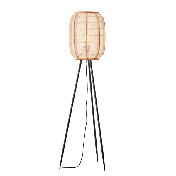 Zaire Black Floor Lamp With Natural Linen Shade