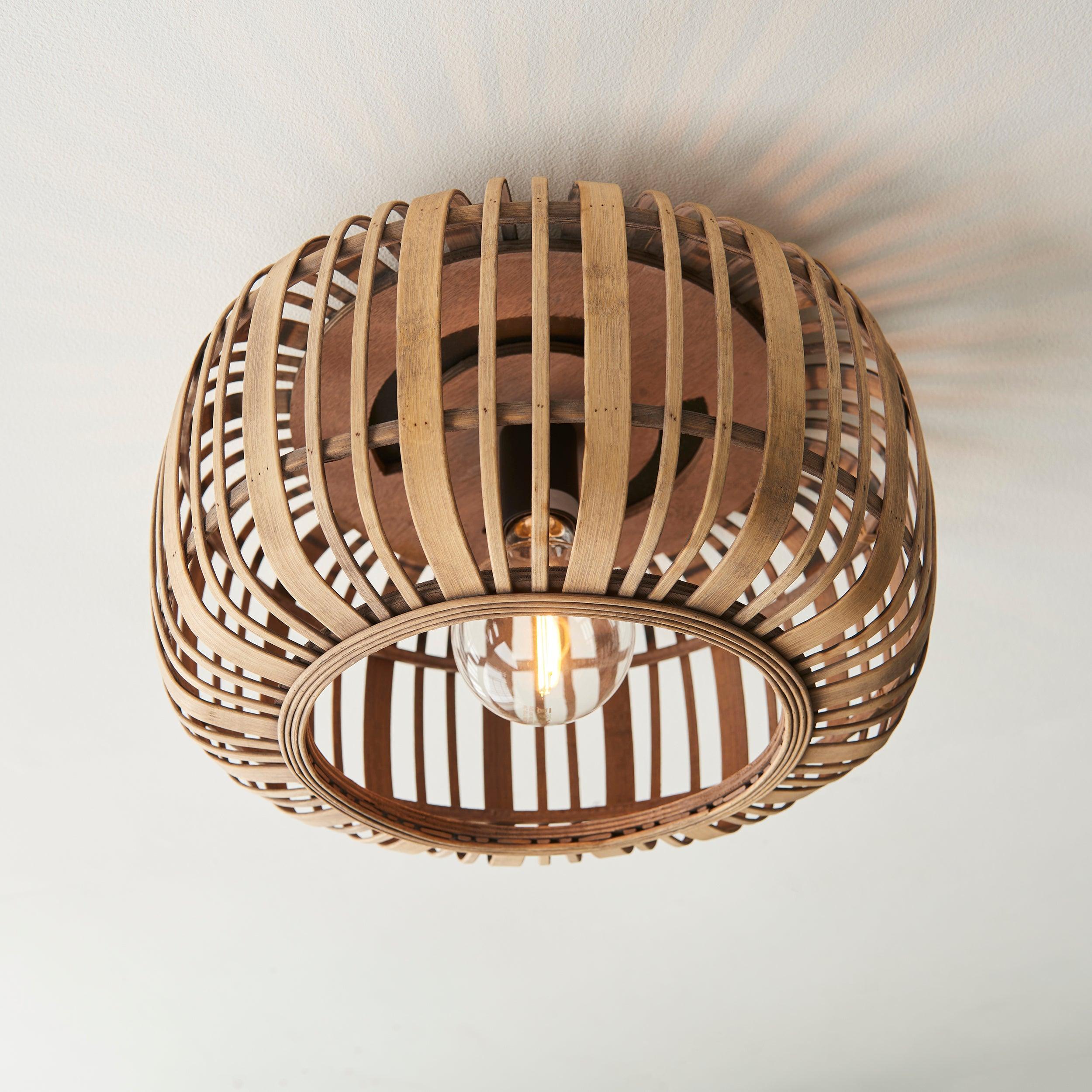 Endon Mathias 1 Light Bamboo Cage Living Room Ceiling Flush Image 4