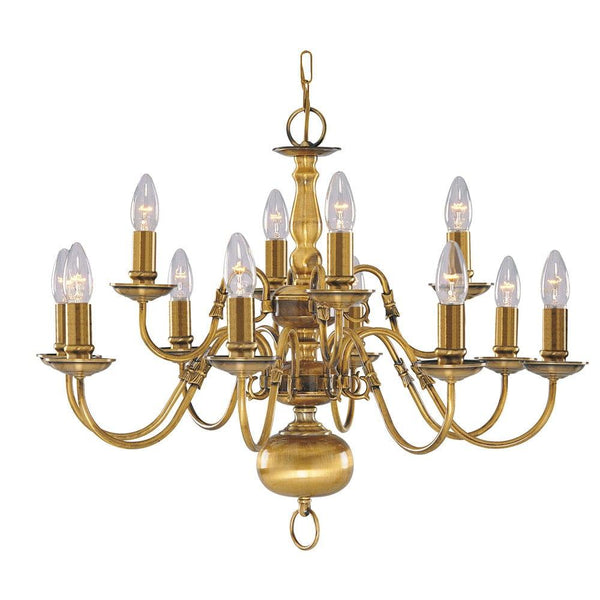 Searchlight Flemish 12 Light Solid Brass Chandelier-Searchlight Lighting-1-Tiffany Lighting Direct