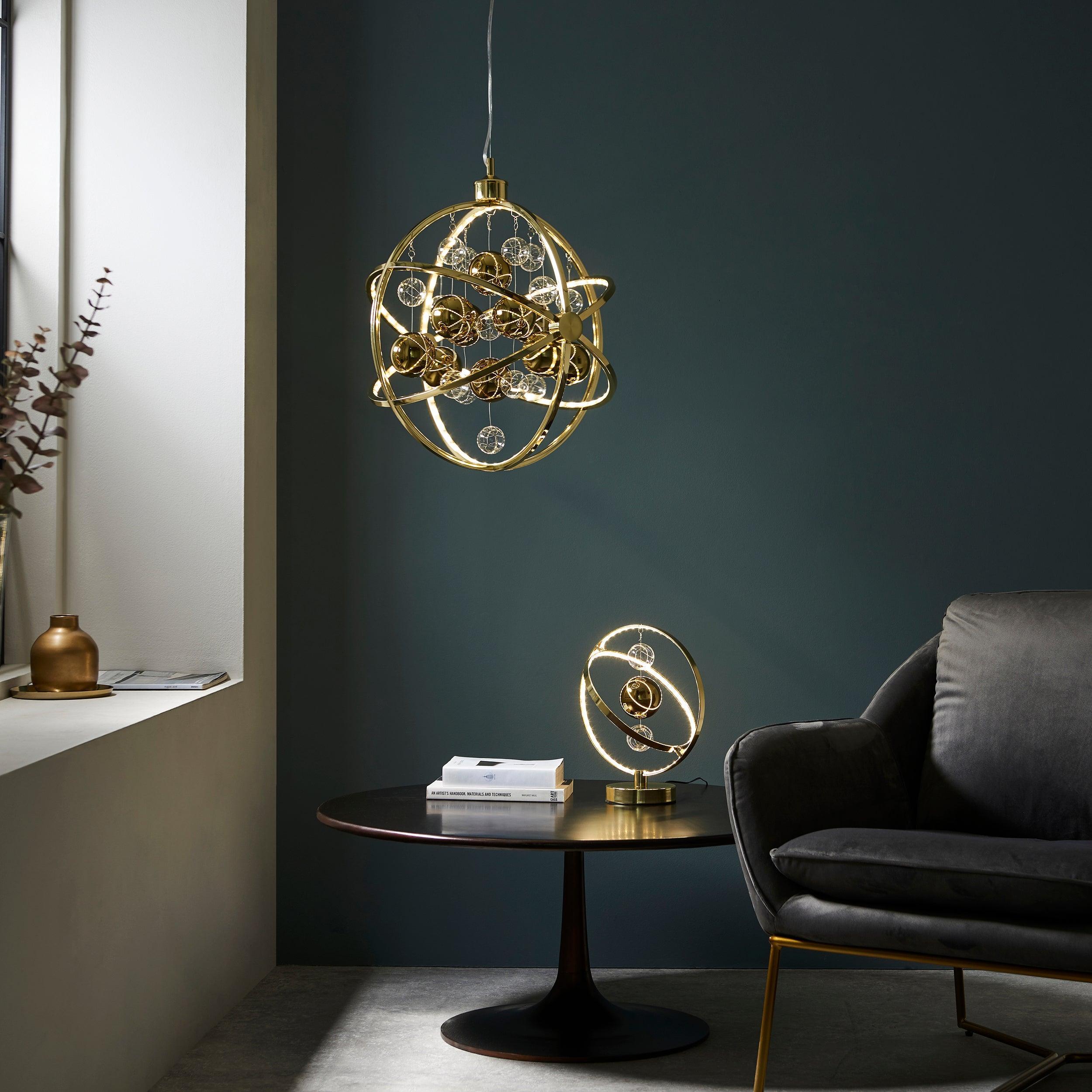Endon Muni Contemporary Gold LED Table Lamp-Endon Lighting-Living-Room-Tiffany Lighting Direct-[image-position]