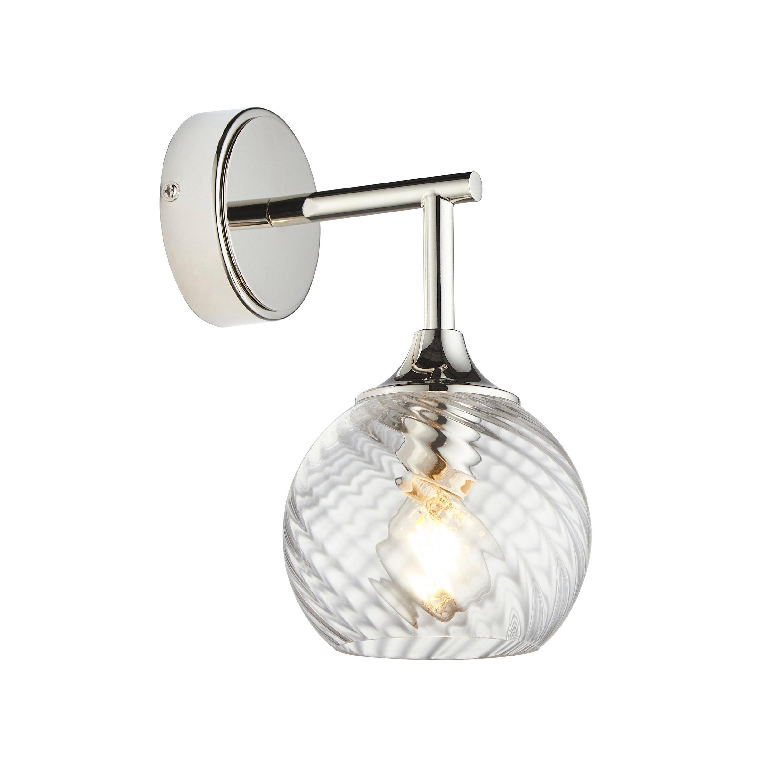 allegra nickel wall light spiral glass shade by Endon Lighting Living room close up image