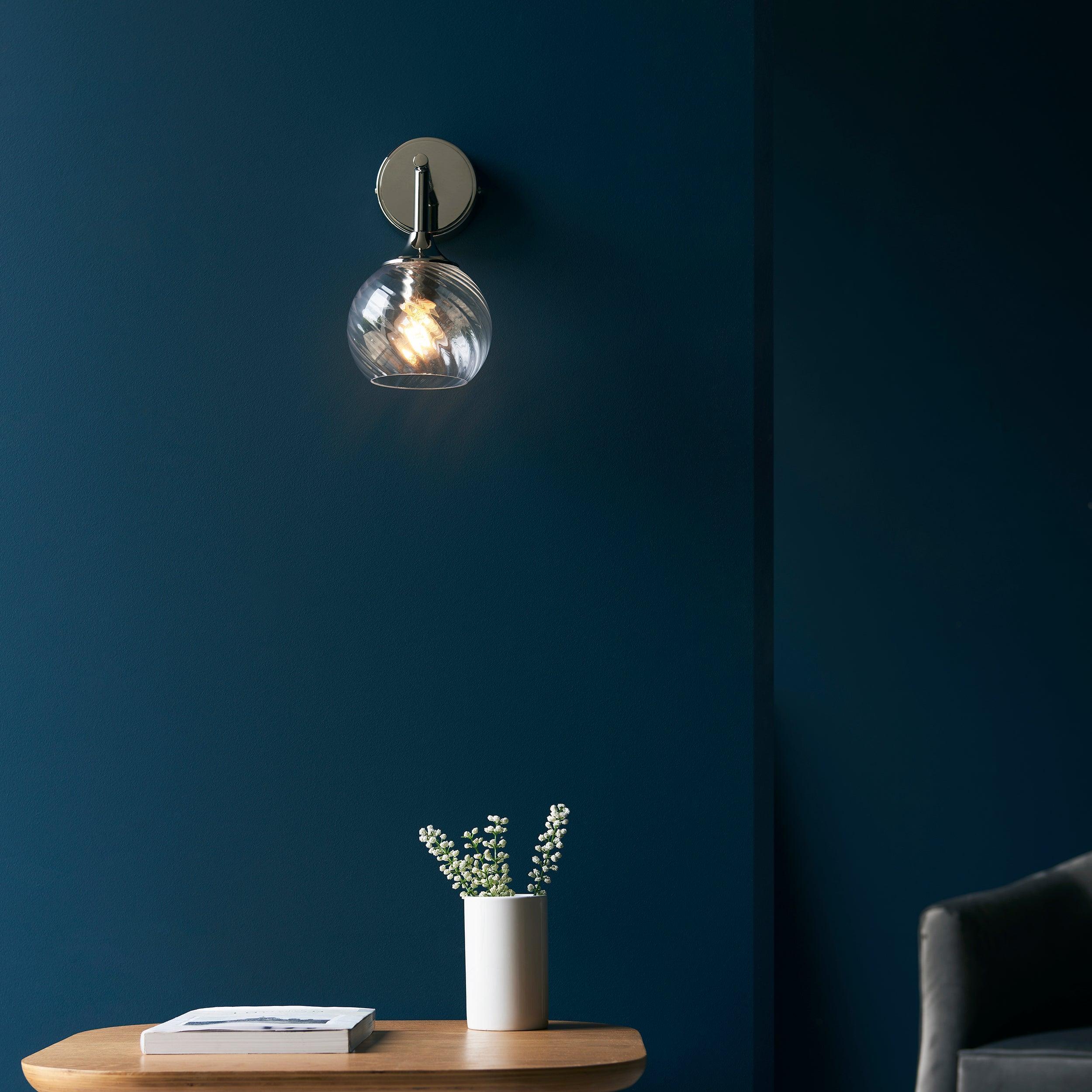 allegra nickel wall light spiral glass shade by Endon Lighting Living Room  Unlit Shot