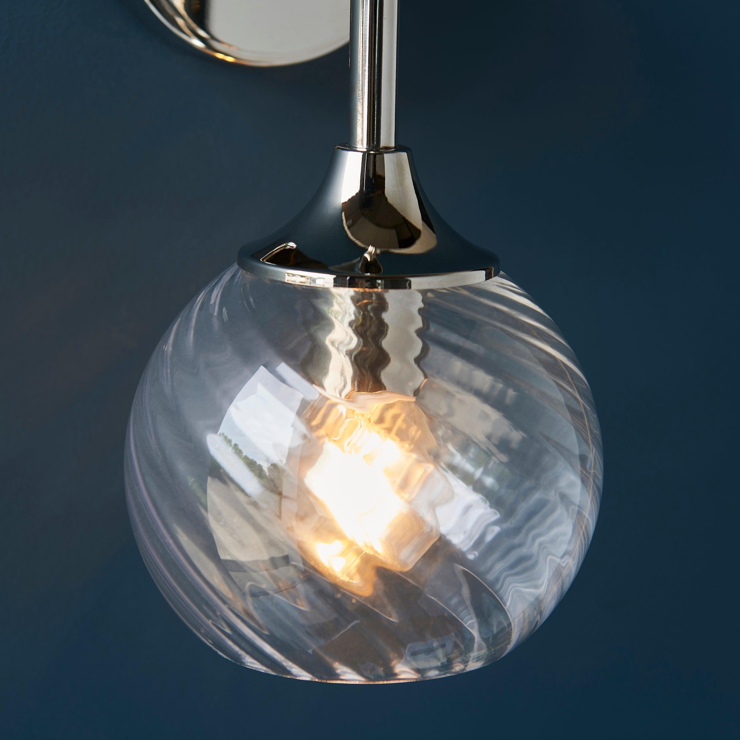 allegra nickel wall light spiral glass shade by Endon Lighting Bedroom Hero Shot