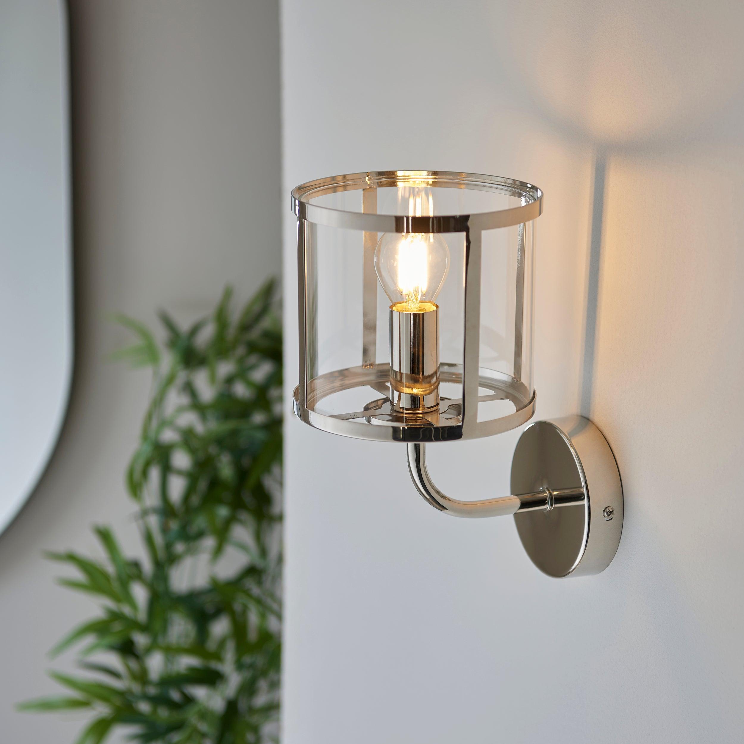 hopton nickel wall light clear glass shade by Endon Lighting Living Room Family Shot