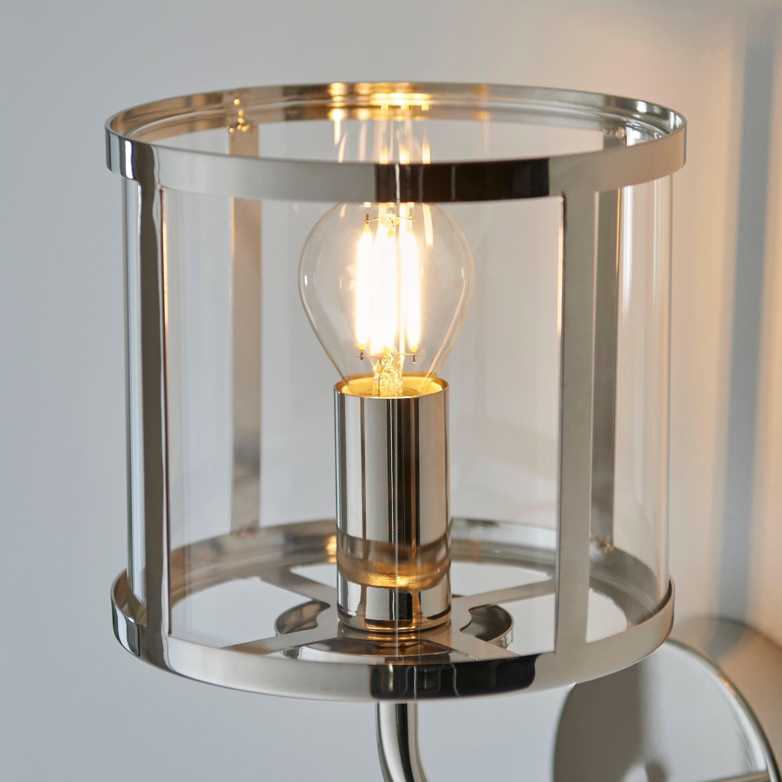 hopton nickel wall light clear glass shade by Endon Lighting Bedroom Hero Shot